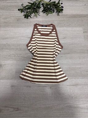 Striped Scoop Neck Tank - Brown & Cream
